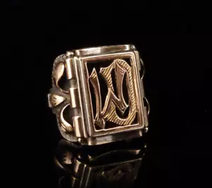 Handarbeits Monogramm Initialen WD Siegelring 835 Silber & min. 8kt Gold Gr. 58 - Bild 1 von 11