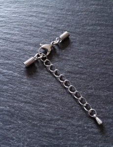 4 Stainless Steel COIL Crimp End Sets for 2mm Cord with Extender (2.5mm ends) - Picture 1 of 6