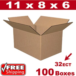100- 11x8x6 Cardboard Boxes Mailing Packing Shipping Box 32ECT Corrugated Carton - Picture 1 of 1