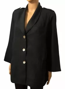 Vintage Handmade By Marcia Modenese Black Linen Boxy Blazer Sz M - Picture 1 of 12
