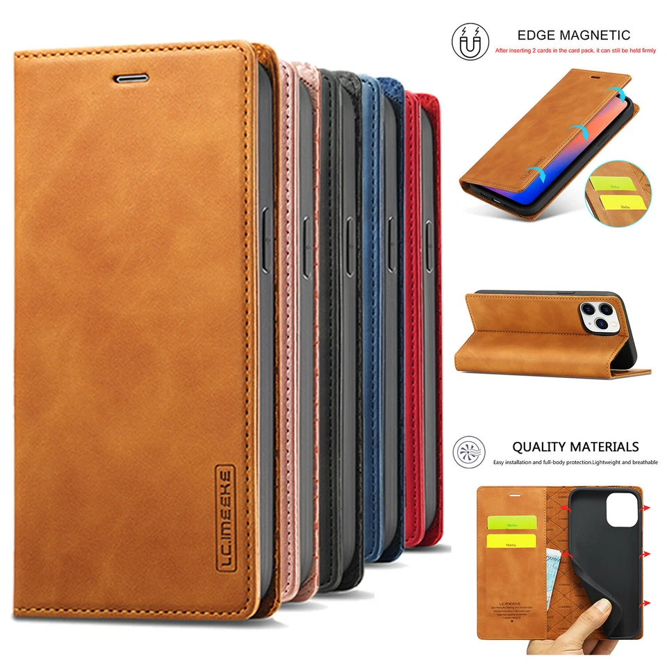 For iPhone 16 15 14 13 12 11 Pro Max XR Leather Wallet Case Magnetic Flip Cover - Image 1 of 4