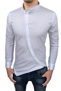 CAMICIA UOMO COTONE SLIM FIT BIANCO CON COLLETTO COREANA E BOTTONI TRASVERSALI - Bild 1 von 3