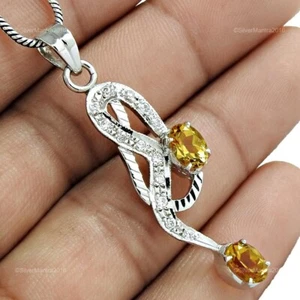 Cubic Zirconia Citrine Engagement Gift Pendant Rhodium Plated 925 Silver - Picture 1 of 8