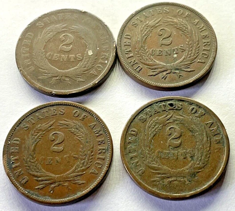 US  1864, 1865, 1866, 1867 2cents coins Cover
