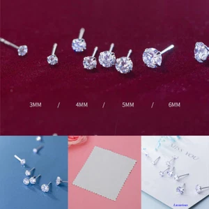 WOMEN GENUINE 925 SOLID STERLING SILVER PLATED CRYSTAL CUBIC STUD EARRINGS GIFT - Picture 1 of 18