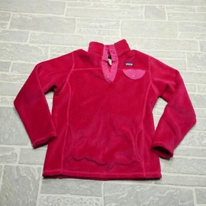 Patagonia Fleece Sweater Jacket Girls Size Large (12) Pink Snap Neck Sweatshirt - Picture 1 of 9
