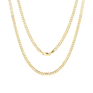 14K Yellow Gold 3mm Mens Solid Diamond Cut White Pave Cuban Chain Necklace 30" - Picture 1 of 12