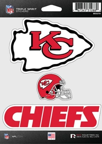 Kansas City Chiefs Triple Spirit 3 Decals Auto Tumbler Laptop Cut to Shape Cover