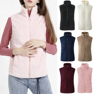 Ladies Zipper Fleece Coat Bodywarmer Body  Outdoor Warmer Sleeveless Jacket Vest - Picture 1 of 27