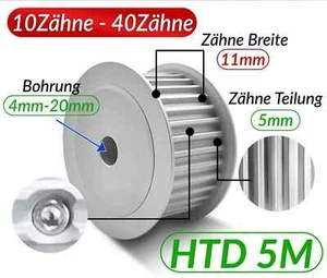Zahnriemenscheibe HTD-5M Riemenscheibe 10-40 Zähne,4mm-20mm Bohrung,11mm Breite - Bild 1 von 6