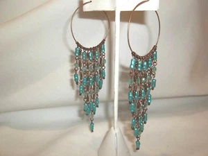 NEW B & I GOLD TONE CHAIN WITH TURQUOISE BEADS PIERCED EARRING... ...PRETTY - Picture 1 of 2