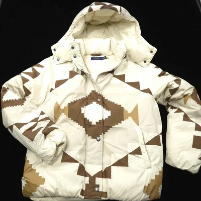 NEW! POLO RALPH LAUREN WOMENS JACKET PUFFER -XS WHITE AZTEC QUILTED HOODIE DOWN - Image 1 of 4