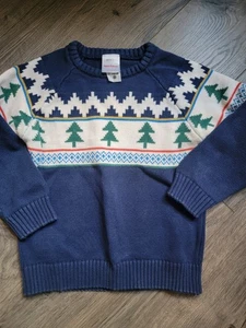 Hanna Andersson Weihnachtspullover marine mit Bäumen Gr. 4 - Bild 1 von 3