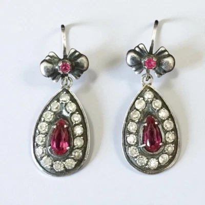 Orecchini vintage in argento sterling 875 con tormalina e strass - eleganti Han - Immagine 1 di 4