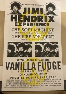 RARO POSTER JIMI HENDRIX EXPERIENCE 1968...OAKLAND COLISEUM...INCORNICIATO originale!! - Foto 1 di 11