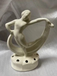 Antike Art Deco Jugendstil Akt Frau Dame Tänzerin Blume Frosch weiß Figur - Bild 1 von 6