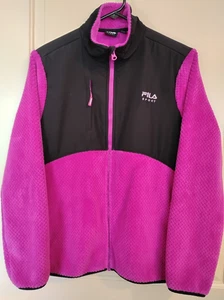 FILA Sport JACKET ~ Novelty Plush Fleece - Women's L Front-Zip Hot Pink & Black - Picture 1 of 7