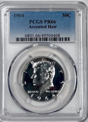 1964 Proof Kennedy PR 66 PCGS Certified “Accented Hair” Variety Great Strike - Image 1 of 4