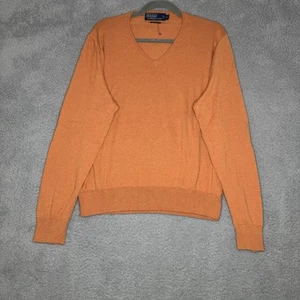 Polo Ralph Lauren Cashmere/cotton V Neck Sweater Orange Mens Size Large - Picture 1 of 12