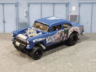 😎👍 PERSONALIZADO Hot Wheels '55 Chevy Bel Air Gasser miércoles nueva pintura pilotos reales Foto 1 de 4