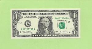 2001 ..UNCIRC $1  B 0177 7767 G .... 2001 $1  B-G      QUAD  '7777-7'  POKER - Picture 1 of 2