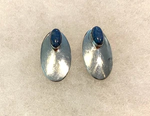 Sterling Silber & Denim Lapis ovale Ohrringe signiert Ella Peter - 3,9 Gramm - Bild 1 von 8
