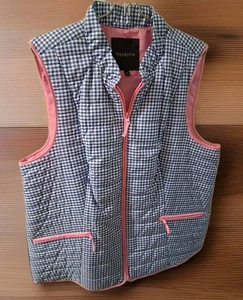 Talbots Women's Quilted Gingham Vest Style P181031002 Color Blue With Pink Trim  - Picture 1 of 4