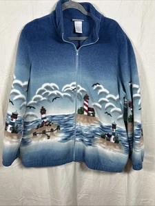 VTG Lighthouse Fleece Full Zip  Mock Neck Jacket Blair SZ XL G - Picture 1 of 7