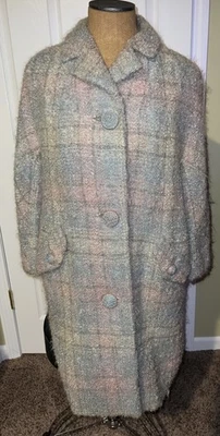 Vtg TWEED Hand Woven Scottish Wool Women's Multicolor Plaid Coat Size L - Image 1 of 4