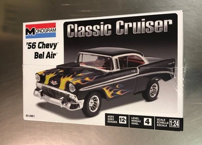 MONOGRAM ‘56 CHEVY BEL AIR CLASSIC CRUISER MODEL-KIT  1/24 SCALE BLACK W/FLAMES - Image 1 of 4