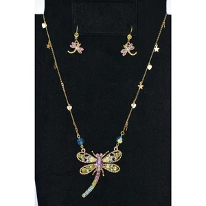 Collana e orecchini Kirks Folly DAY DREAMER LIBELLULA cristallo gioiello dichiarazione - Foto 1 di 8