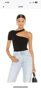 Helmut Lang Black Core Cutout Seamless One Shoulder Tee Shirt Top Size XS/S NWT - Picture 1 of 9