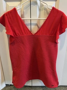 Rotes kurzes Flatterärmel Damenhemd, Armani Exchange Größe L - Bild 1 von 3