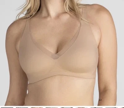 HoneyLove Crossover V-Neck Bra Wireless Adjustable Padded Tan Beige Plus Size 1X - Image 1 of 4