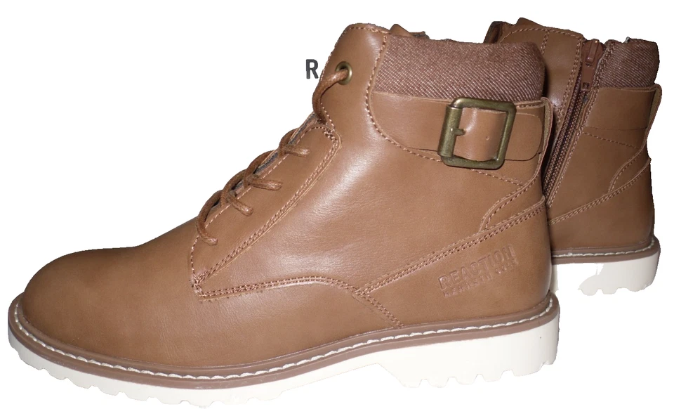 Reaction Kenneth Cole Cognac Pace Zamir Boots Lace Up Buckle Accent Girls Sz 3.5 Foto 1 de 4