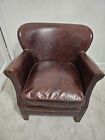 Halo Dark Brown Leather small bedroom armchair with reversable seat pad.