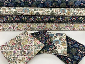 Mini Woodland Fabric Quilting Cotton Art Nouveau Forest Animals 'Petite' Navy - Picture 1 of 20