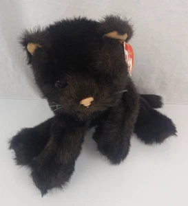 Peluche TY Classic PURRECIOUS Negro Marrón Gatito Gato 9" Floppy 2002 NUEVO - Imagen 1 de 7