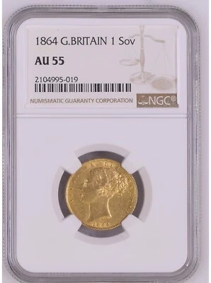 1864 Queen Victoria Shield Reverse Sovereign NGC  AU55 - Image 1 of 3