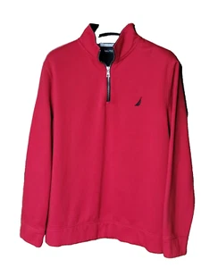 Nautica Men's Pullover Sweatshirt Long Sleeve 1/4 Zip Red Cotton Size L Sailboat - Picture 1 of 8