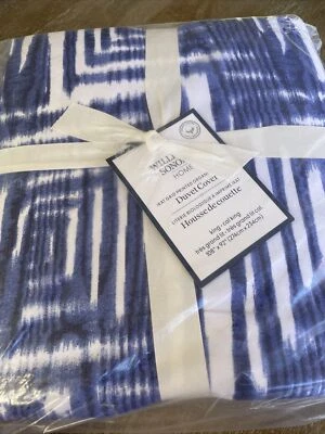 Williams Sonoma Home King Cal King Duvet Ikat Grid Blue White NEW SOLD OUT P14 - Image 1 of 4