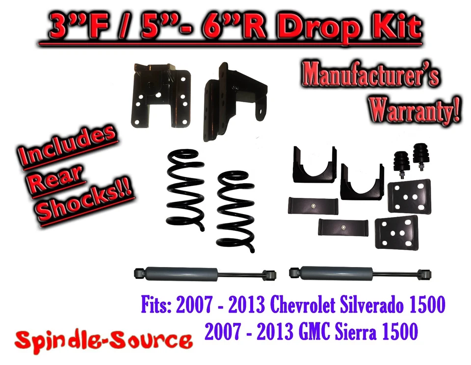 3/5" - 3/6" DROP KIT Coil SHOCKS FOR 07 - 13 Chevy Silverado GMC Sierra 1500 V8 - Image 1 of 1