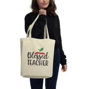 Blessed Teacher Eco Large Tote Travel Bag 16" x 14" Gift - Picture 1 of 2
