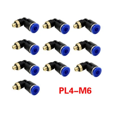10Pcs Pneumatic Elbow Connector 4mm Tube to Male M6 Thread Air Push in Fitting - Image 1 of 4