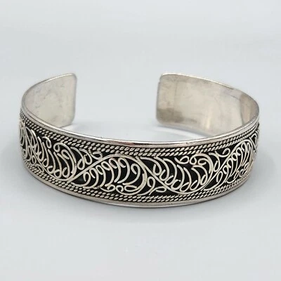 Brazalete Brazalete Meditación Filigrana Estilo Bali Plata Esterlina Sólida 7.5" 28.8g Foto 1 de 4