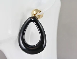 Schwarze ovale Träne Clip auf Ohrringe Anhänger Clips 2,25" lang leicht - Bild 1 von 10
