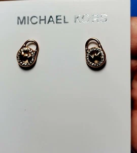 Michael Kors Rose Gold Tone Padlock Logo Stud Earrings - NEW - Picture 1 of 2