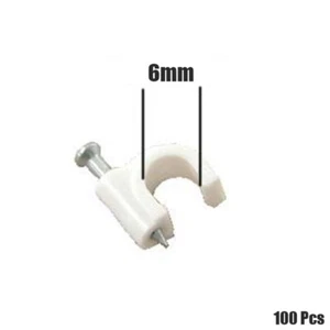 100Pcs 6mm Nail In Cable Wire Clips RG59 Coax CAT6 CAT5e Cord Clamps Tacks White - Picture 1 of 2