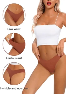 Seamless Thongs for Women No Show Thong V-Waisted Stretch Breathable Sexy Pantie - Picture 1 of 6