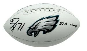 Fútbol americano con logotipo firmado/inscrito de los Philadelphia Eagles de Jason Peters JSA 167008 - Imagen 1 de 4